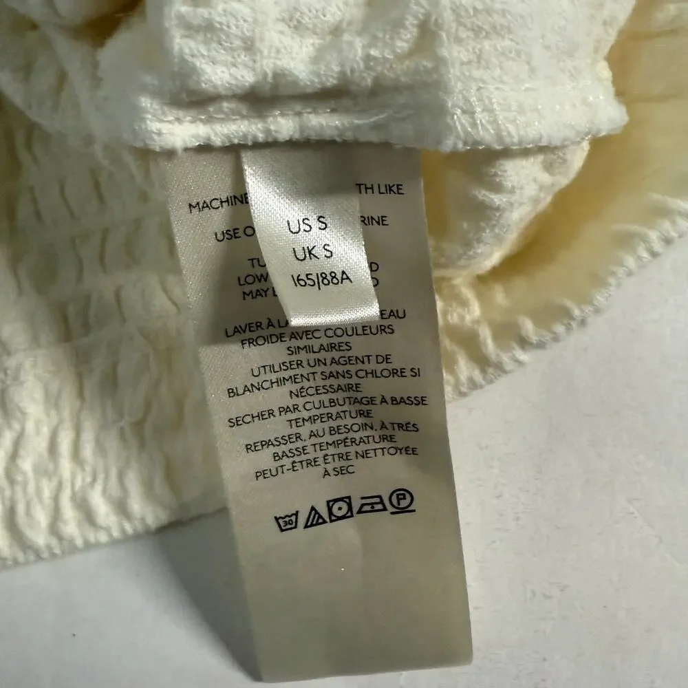 Anthropologie S Womens Smocked Bell Sleeve Top Scoop Neck Classic Cream